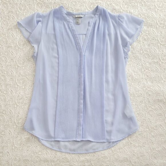 H&M Flutter Sleeve Blouse Ice Blue 10 - Picture 1 of 7